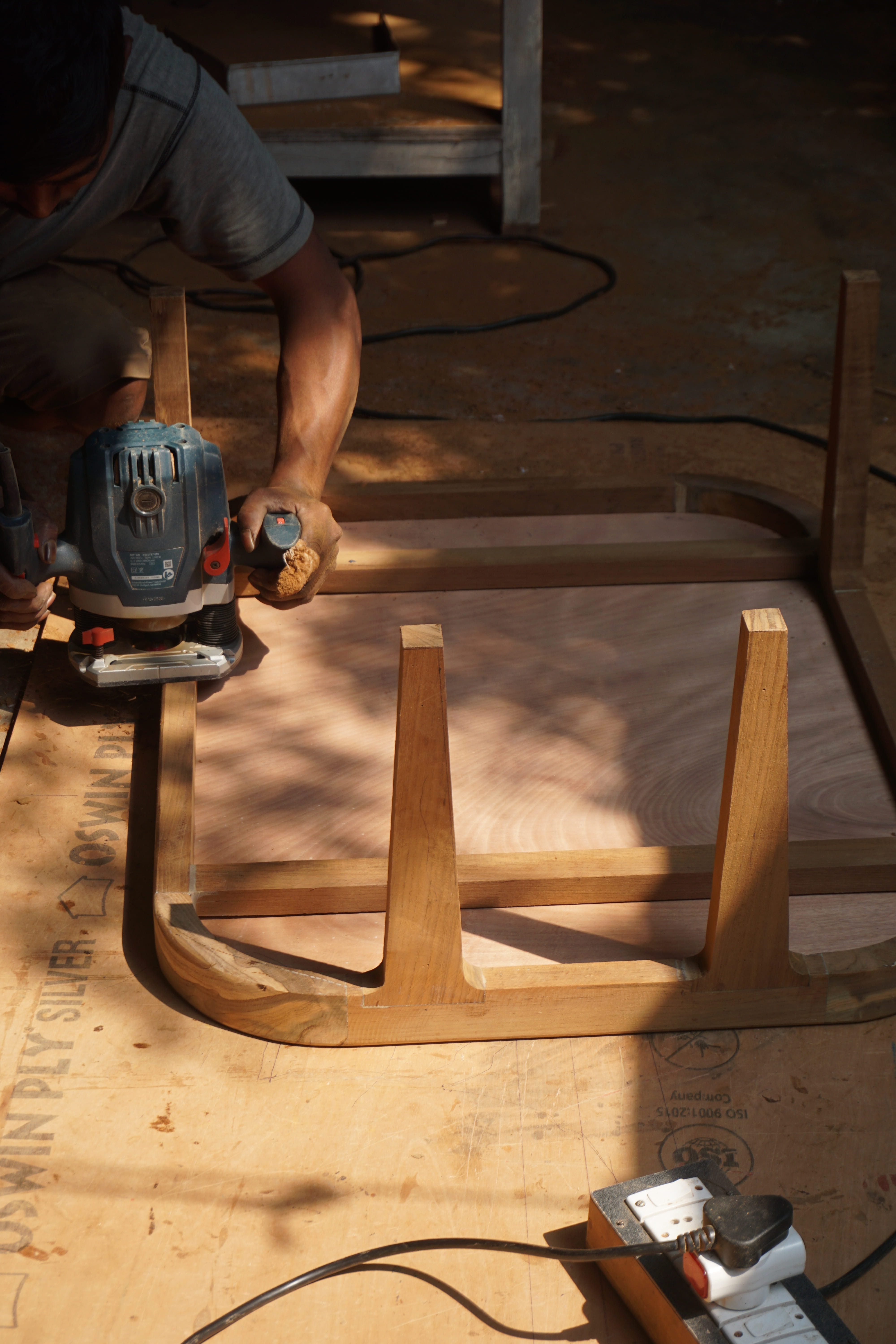 Finishing wood joinery at the East Coast Modern workshop